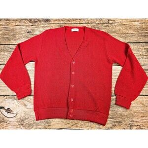 VTG 70s Grand Slam By Munsingwear USA Mens M Red Cardigan Sweater Acrylic GUC